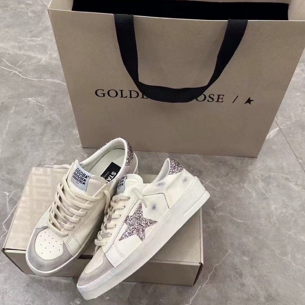Golden Goose Women's Cream and Pink Glitter Sneakers - Picture 4 of 6